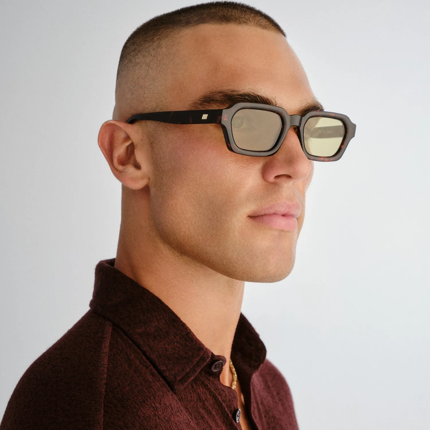 Le Specs Tension + occhiali da sole tartarugato rettangolari