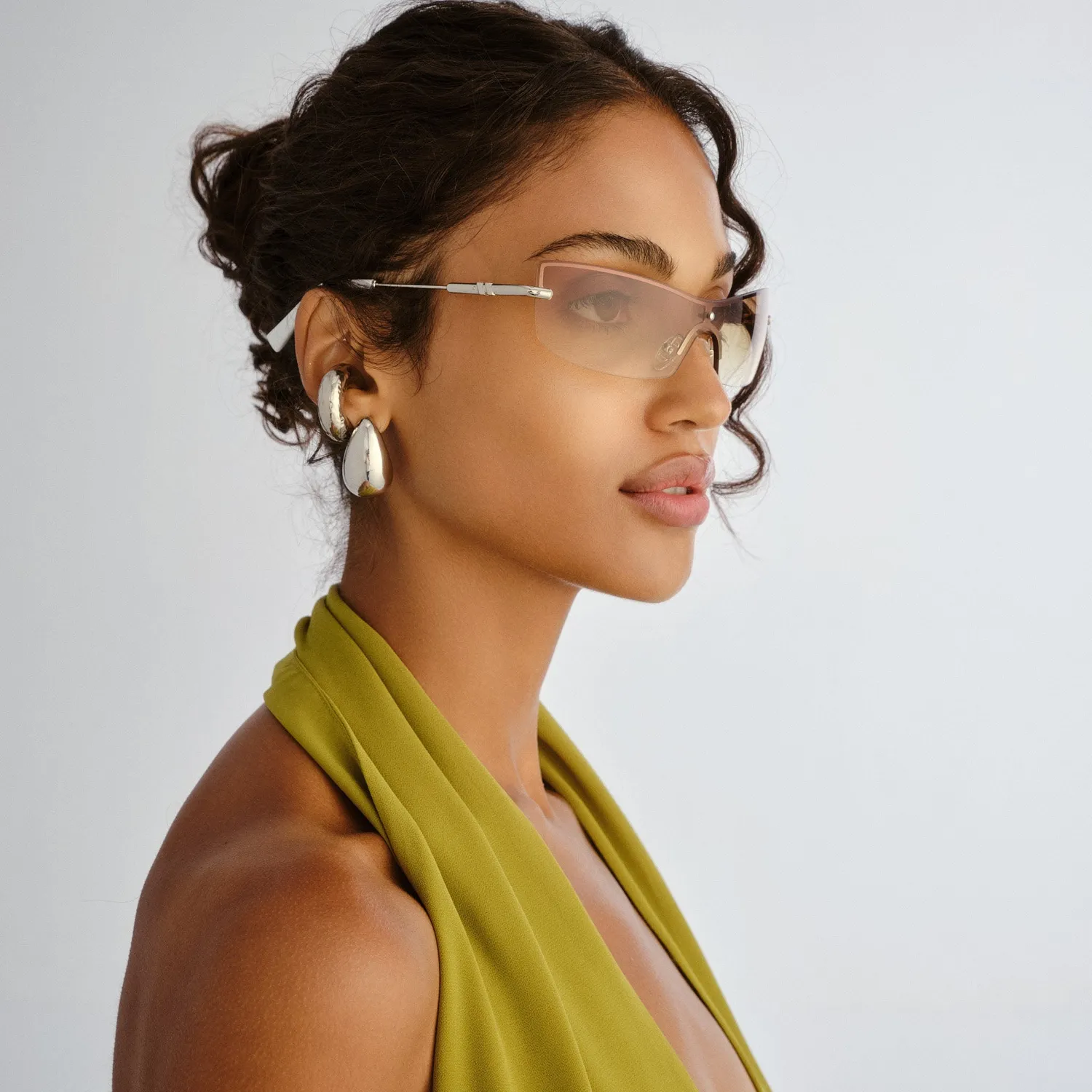 Le Specs Velvetine occhiali sole rimless silver ocra