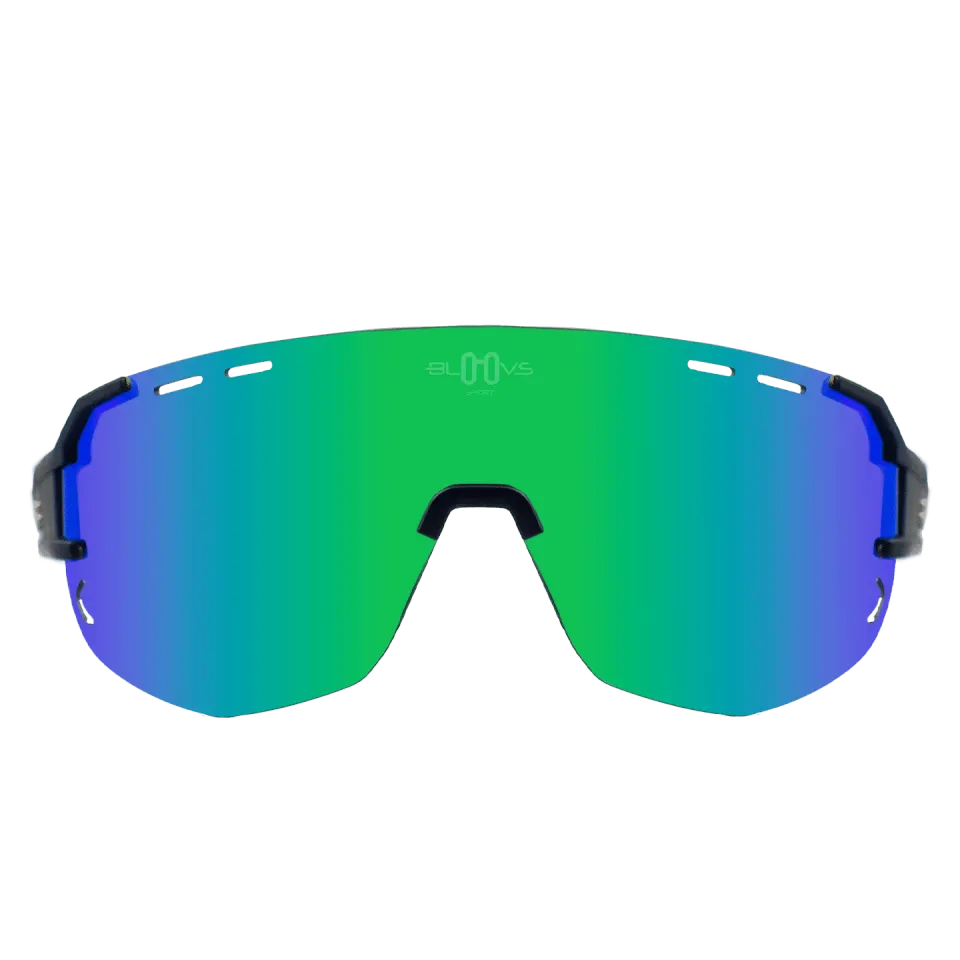 Bloovs Iten Matte Black Green Mirror occhiali corsa specchiati