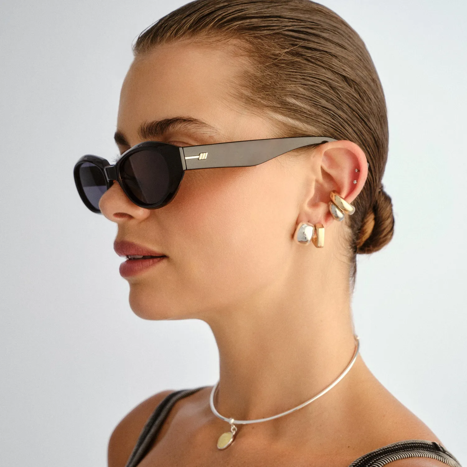 Le Specs Le Bijou + occhiali da sole tartarugato ovali