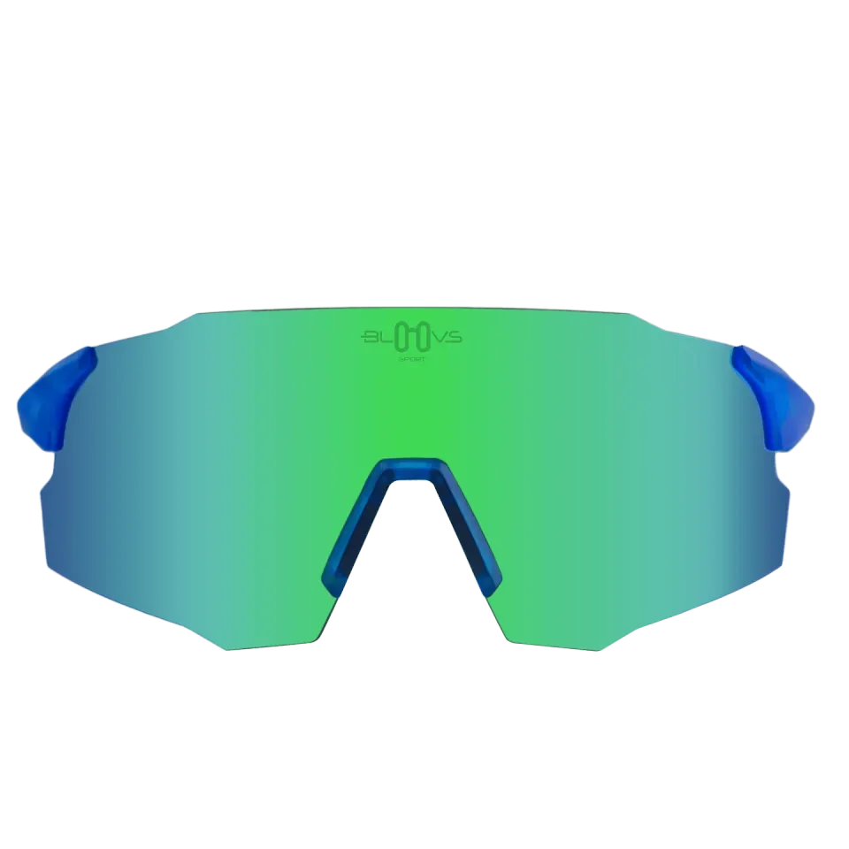 Bloovs Stelvio Crystal Blue Fluor Green occhiale bici leggero