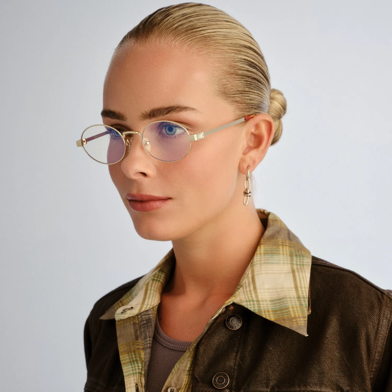 Le Specs Poseidon Deux occhiali luce blu oro ovali