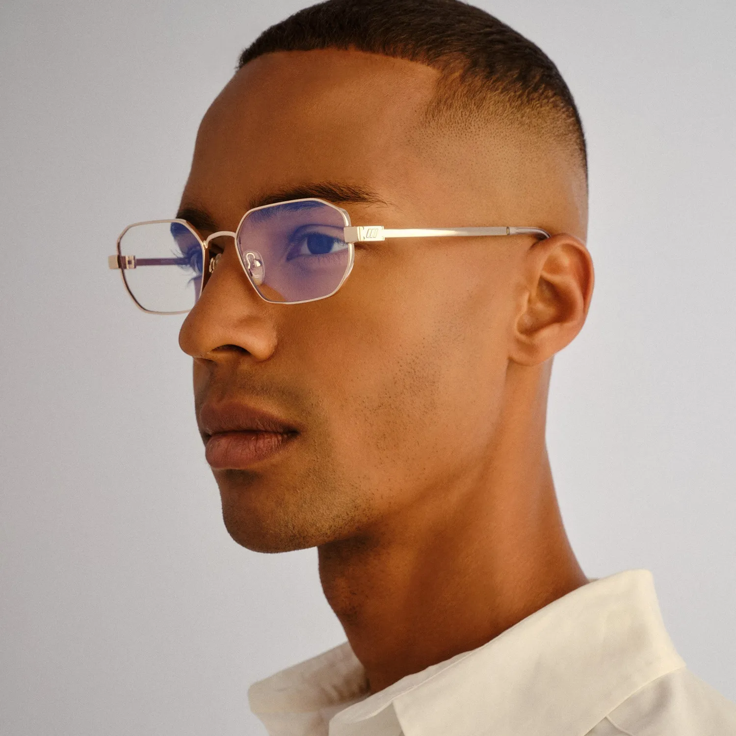 Le Specs Mythic occhiali luce blu oro ottagonali