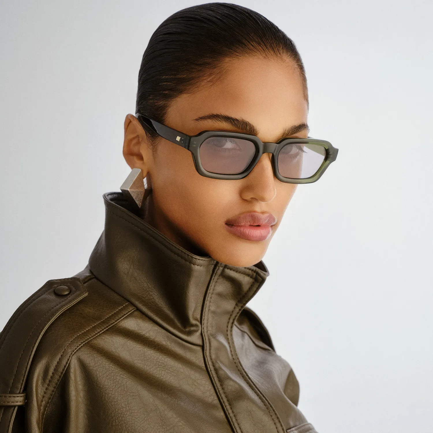 Le Specs Tension+ occhiali da sole rettangolare khaki smoke