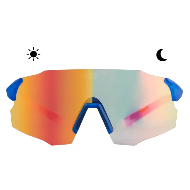 Bloovs Stelvio Crystal Blu Fluor Orange occhiali ciclismo fotocromatici