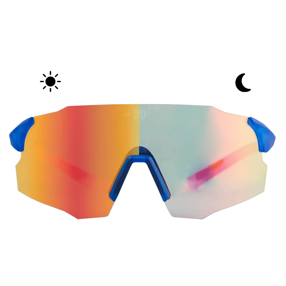Bloovs Stelvio Crystal Blu Fluor Orange occhiali ciclismo fotocromatici