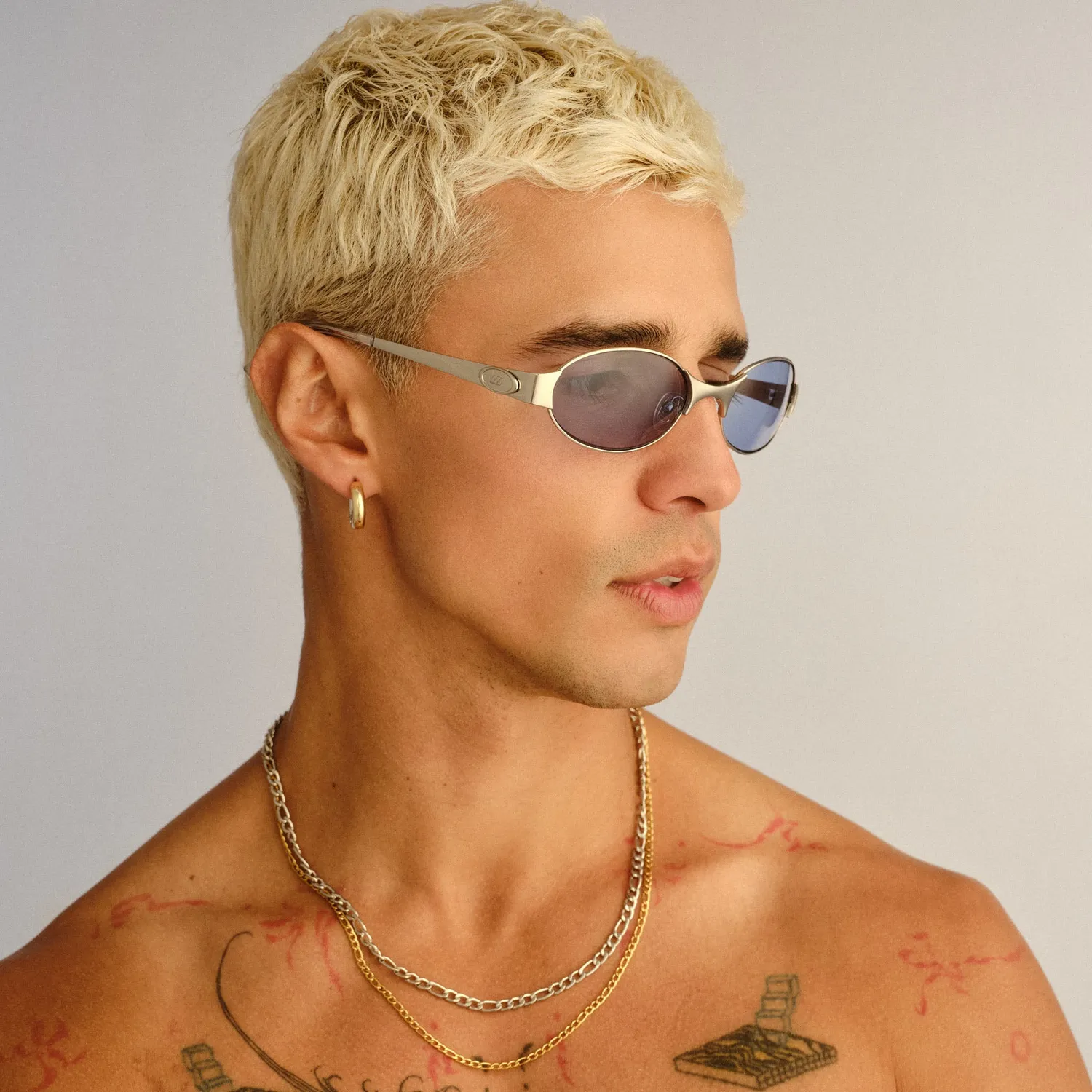Le Specs Frostbite occhiali da sole argento lenti azzurre