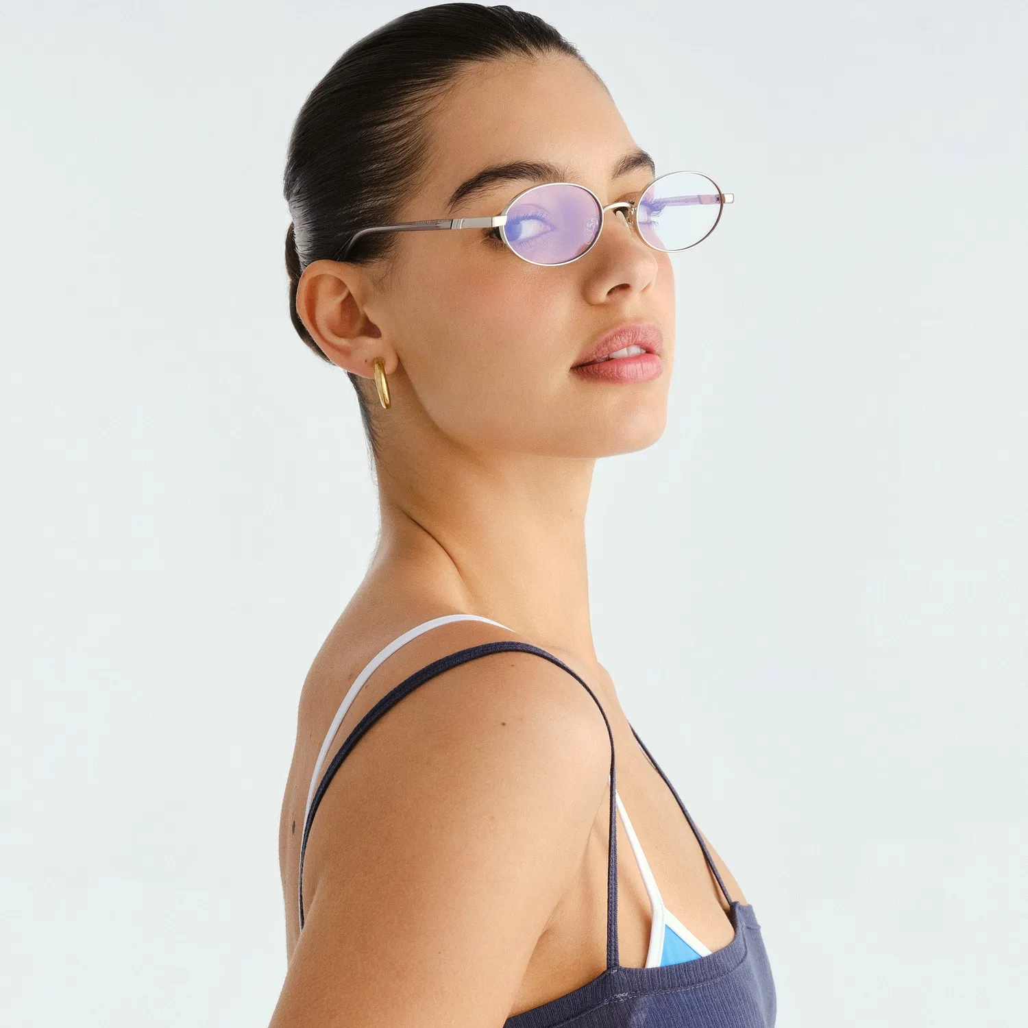 Le Specs Icicle occhiali luce blu argento ovali