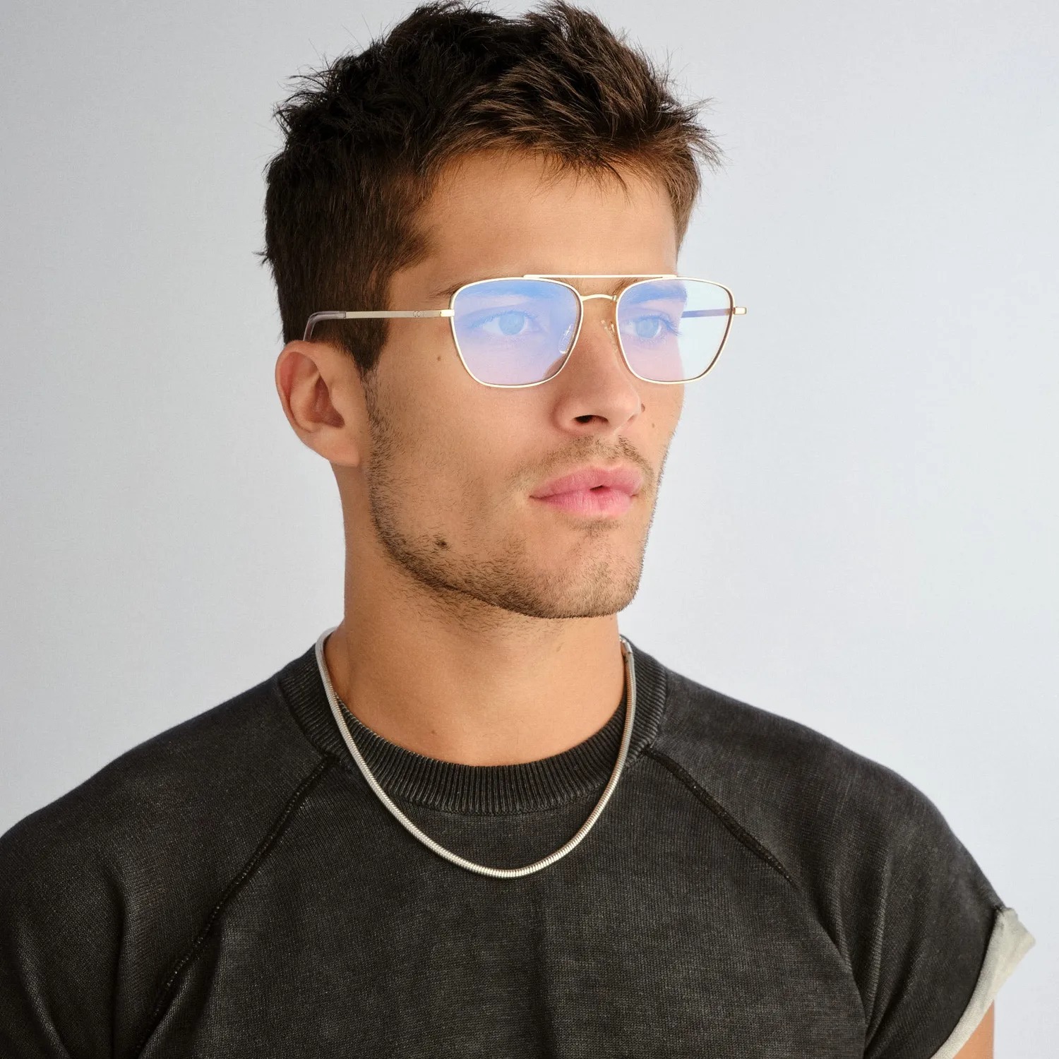 Le Specs Diametric occhiali luce blu oro aviator quadrato