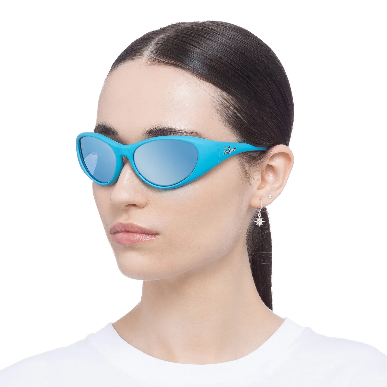 Le Specs Dotcom occhiali da sole cyan specchiati wrap