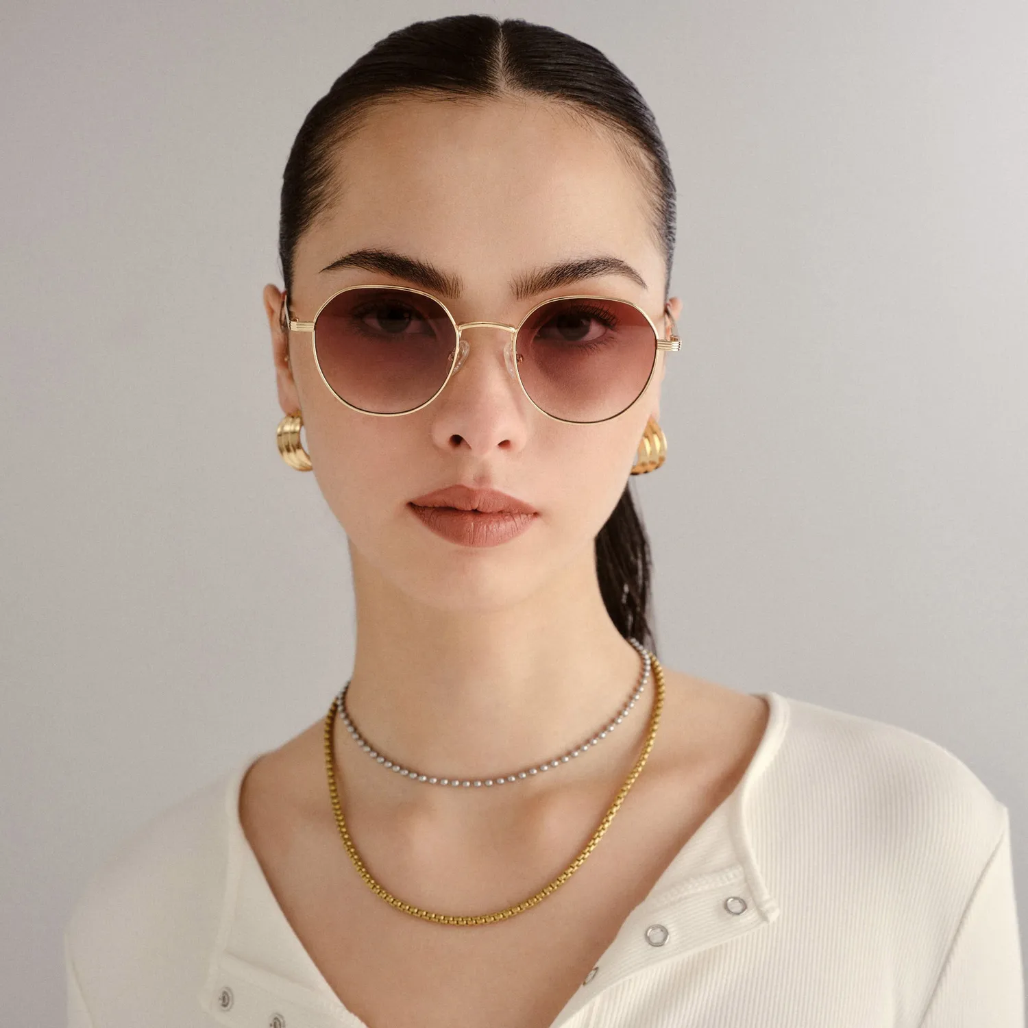 Le Specs Odyssey occhiali da sole tondo oro marrone