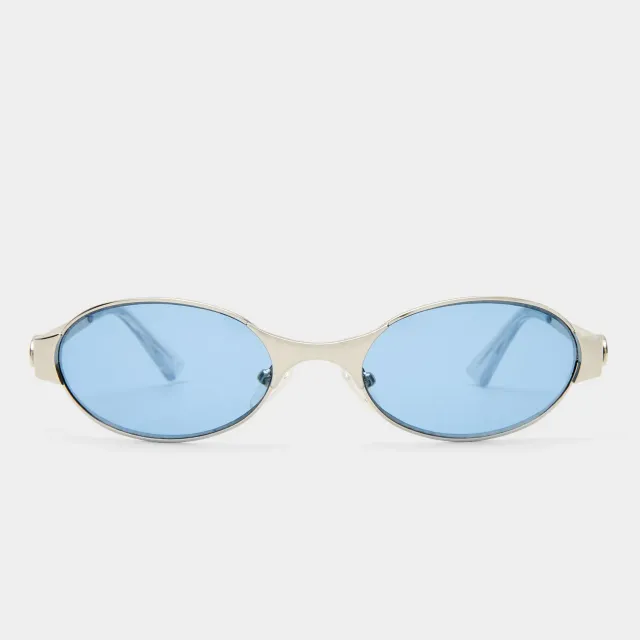Le Specs Frostbite occhiali da sole argento lenti azzurre