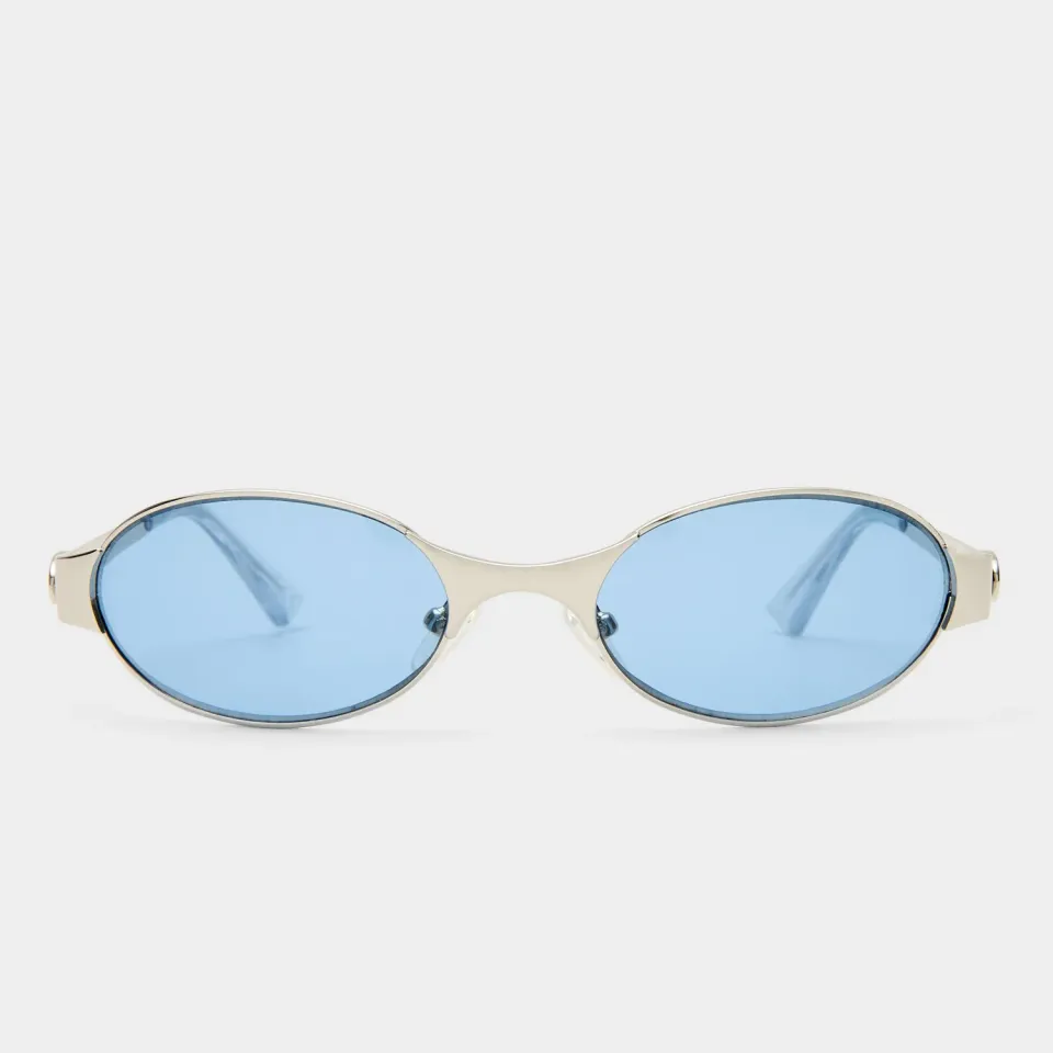 Le Specs Frostbite occhiali da sole argento lenti azzurre