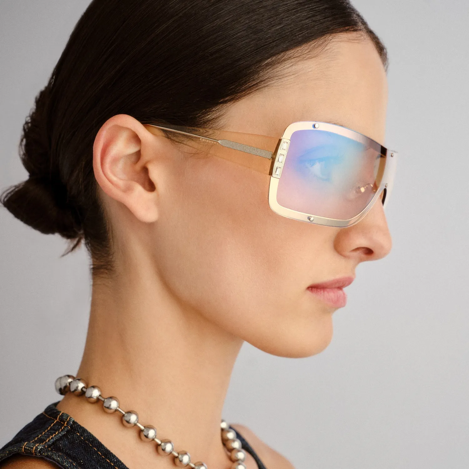 Le Specs Veiled occhiale da sole oro sabbia scudo