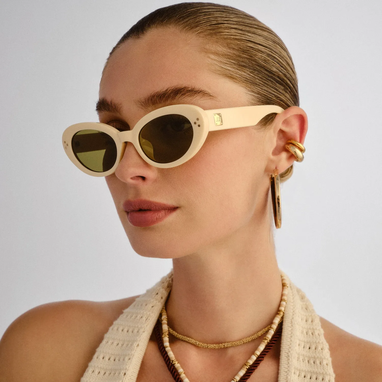 Le Specs Tootsie occhiale da sole bianco cat-eye verde