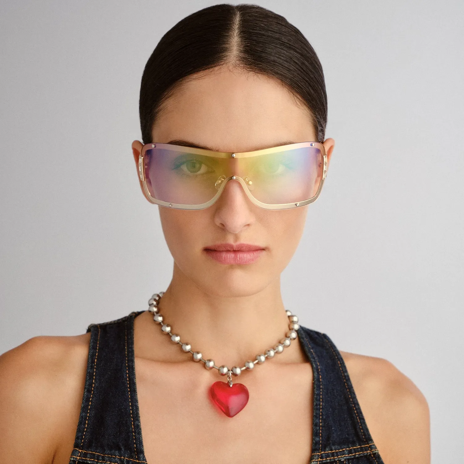 Le Specs Veiled occhiale da sole oro sabbia scudo