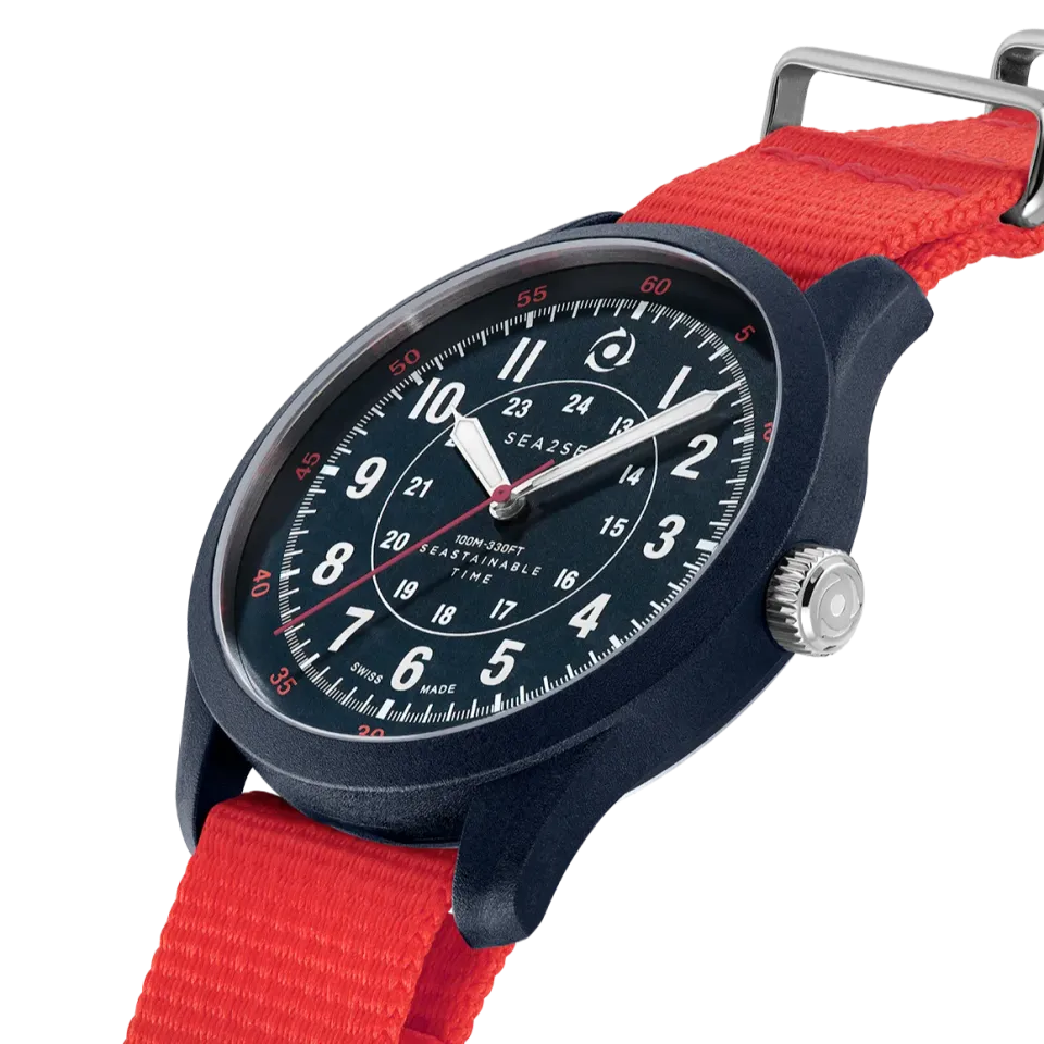 Sea2See Seal 05 orologio 41 mm blu cinturino rosso