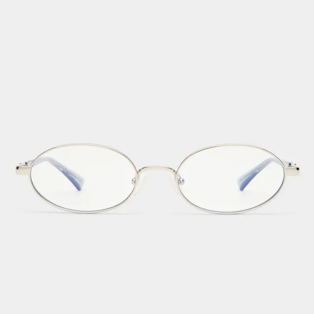 Le Specs Icicle occhiali luce blu argento ovali