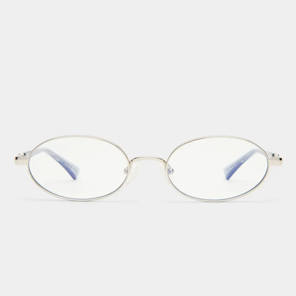 Le Specs Icicle occhiali luce blu argento ovali