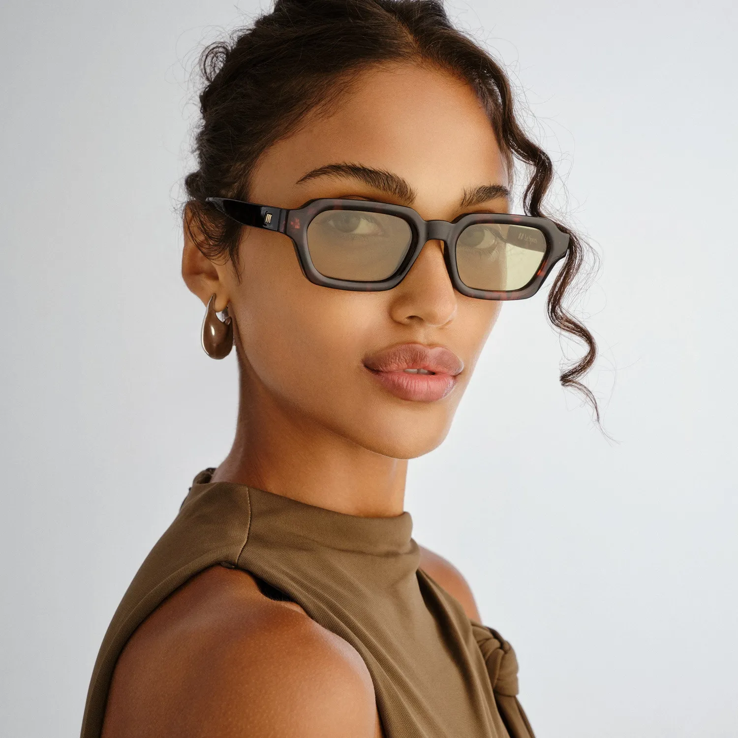 Le Specs Tension + occhiali da sole tartarugato rettangolari