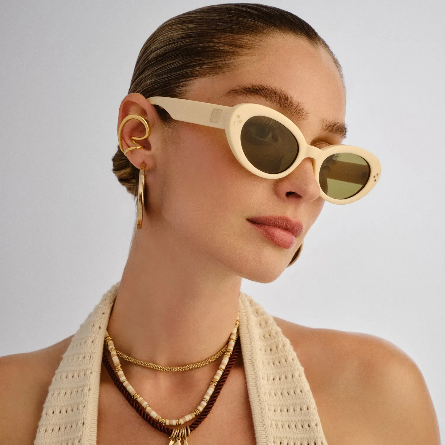 Le Specs Tootsie occhiale da sole bianco cat-eye verde