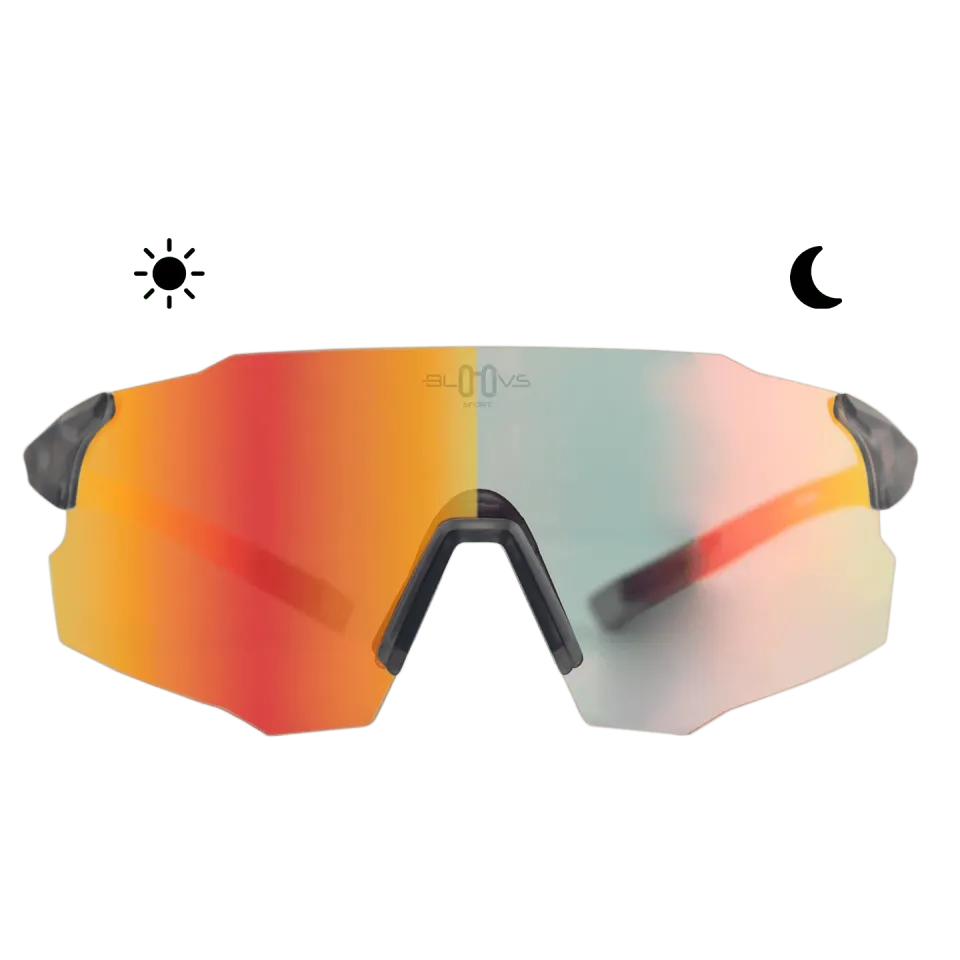 Bloovs Stelvio Crystal Gray Orange Photochromic occhiale bici avvolgente