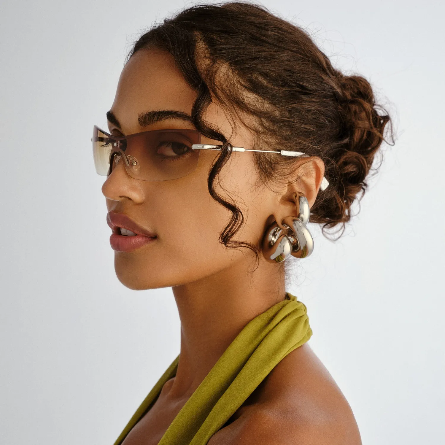 Le Specs Velvetine occhiali sole rimless silver ocra