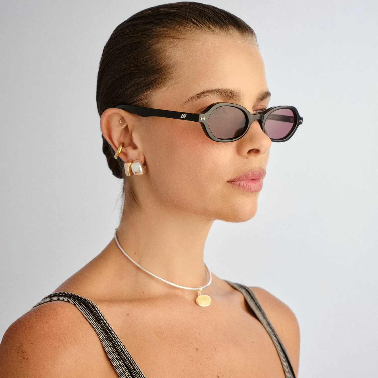 Le Specs Foundry occhiali da sole neri ovali stretti