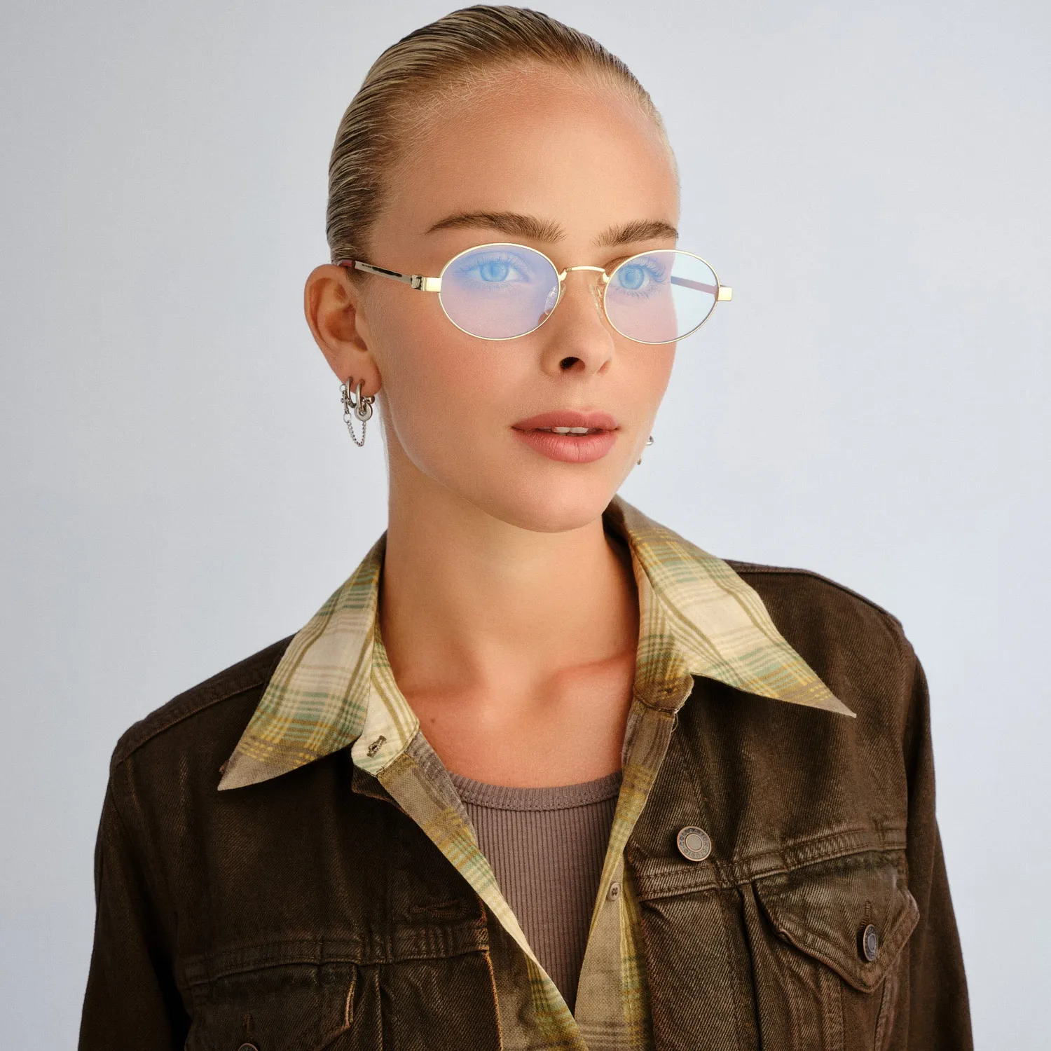 Le Specs Poseidon Deux occhiali luce blu oro ovali