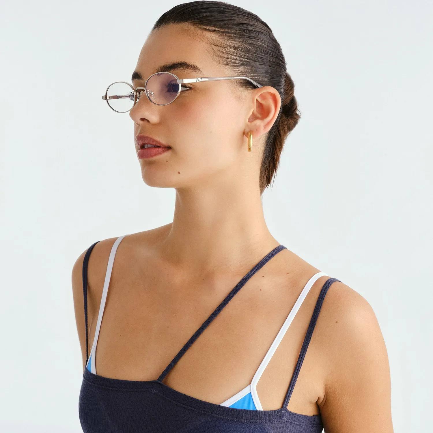 Le Specs Icicle occhiali luce blu argento ovali
