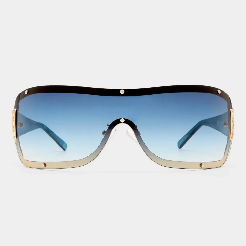 Le Specs Veiled occhiale da sole shield oro blu large