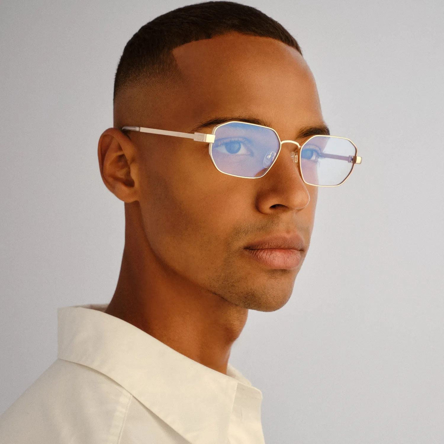 Le Specs Mythic occhiali luce blu oro ottagonali
