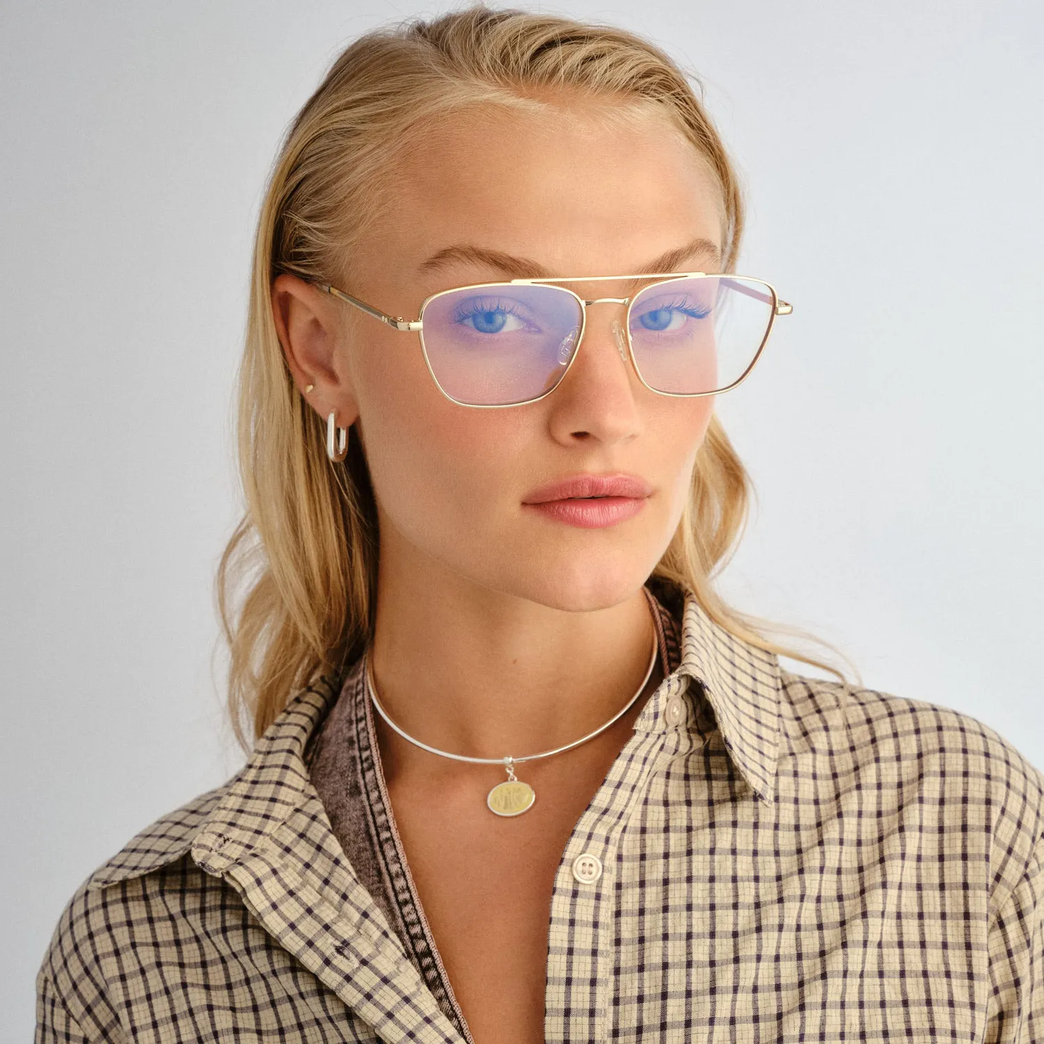 Le Specs Diametric occhiali luce blu oro aviator quadrato